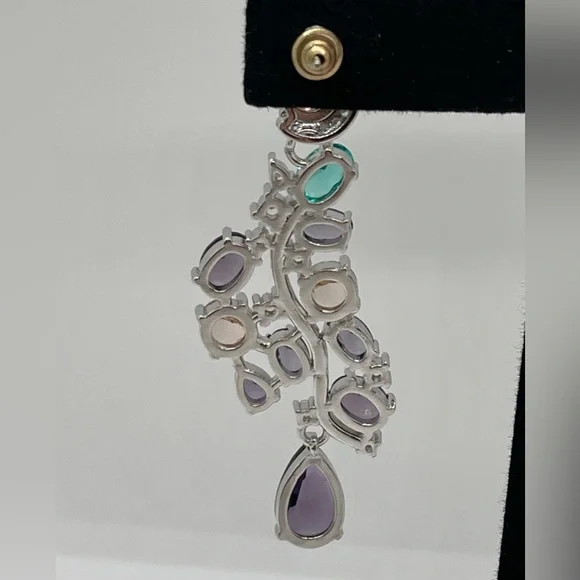 Cubic Zirconia Purple Green Drop Stud Earrings - Picture 6 of 8